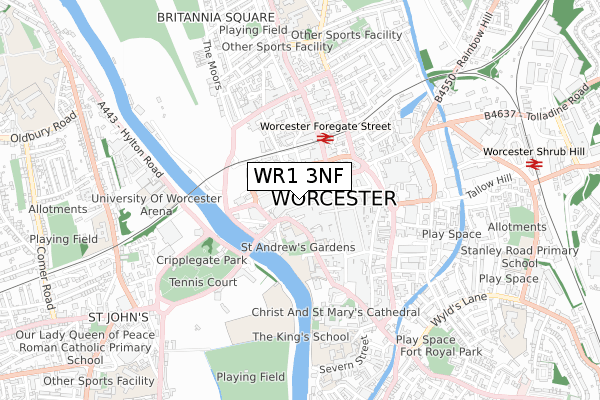 WR1 3NF map - small scale - OS Open Zoomstack (Ordnance Survey)