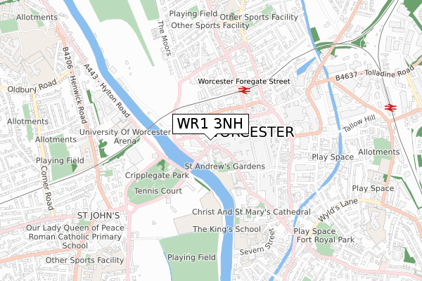 WR1 3NH map - small scale - OS Open Zoomstack (Ordnance Survey)