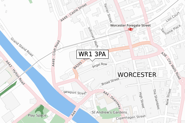 WR1 3PA map - large scale - OS Open Zoomstack (Ordnance Survey)