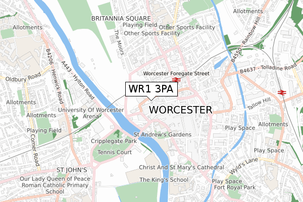 WR1 3PA map - small scale - OS Open Zoomstack (Ordnance Survey)