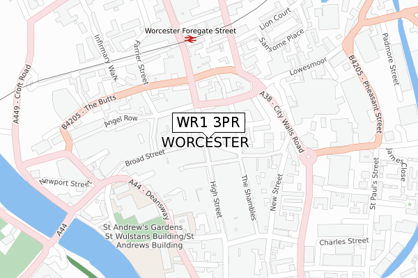 WR1 3PR map - large scale - OS Open Zoomstack (Ordnance Survey)