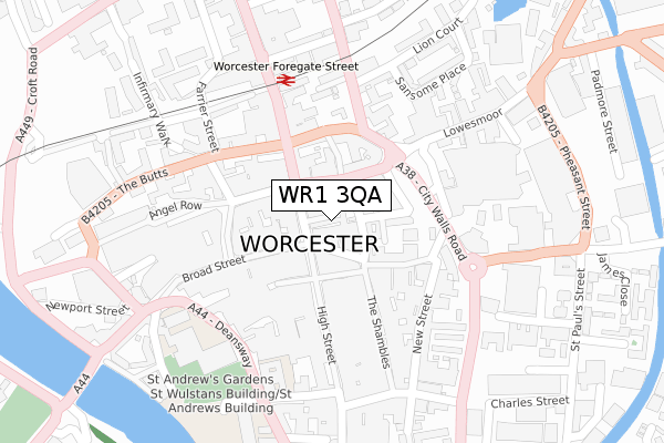 WR1 3QA map - large scale - OS Open Zoomstack (Ordnance Survey)