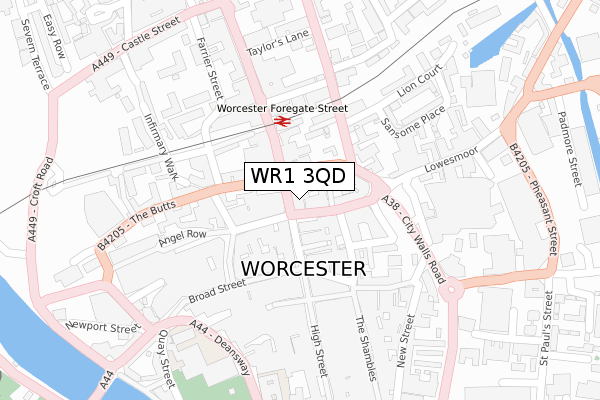 WR1 3QD map - large scale - OS Open Zoomstack (Ordnance Survey)