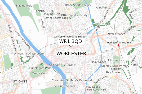 WR1 3QD map - small scale - OS Open Zoomstack (Ordnance Survey)