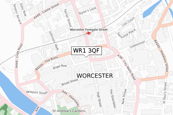 WR1 3QF map - large scale - OS Open Zoomstack (Ordnance Survey)