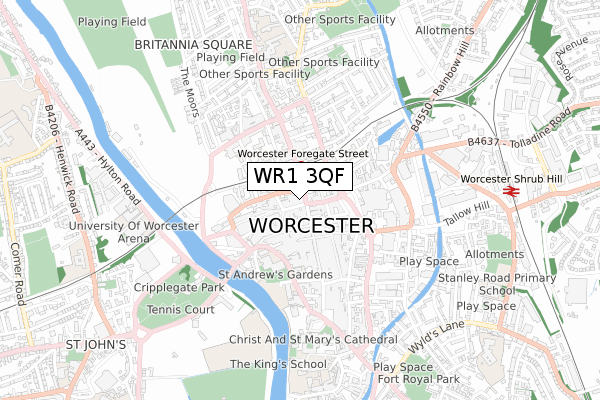 WR1 3QF map - small scale - OS Open Zoomstack (Ordnance Survey)