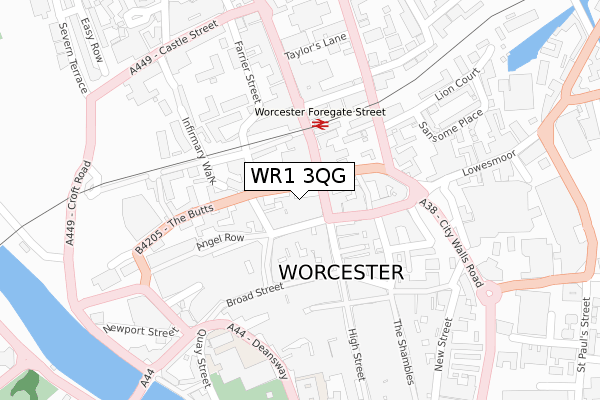 WR1 3QG map - large scale - OS Open Zoomstack (Ordnance Survey)