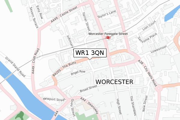 WR1 3QN map - large scale - OS Open Zoomstack (Ordnance Survey)