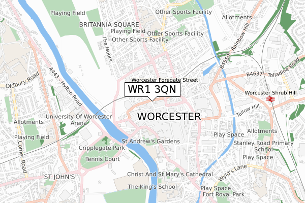 WR1 3QN map - small scale - OS Open Zoomstack (Ordnance Survey)