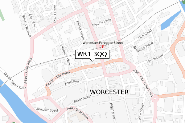 WR1 3QQ map - large scale - OS Open Zoomstack (Ordnance Survey)