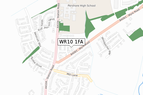 WR10 1FA map - large scale - OS Open Zoomstack (Ordnance Survey)