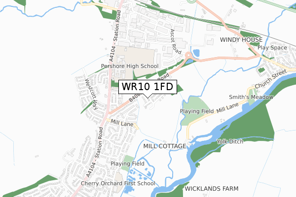 WR10 1FD map - small scale - OS Open Zoomstack (Ordnance Survey)