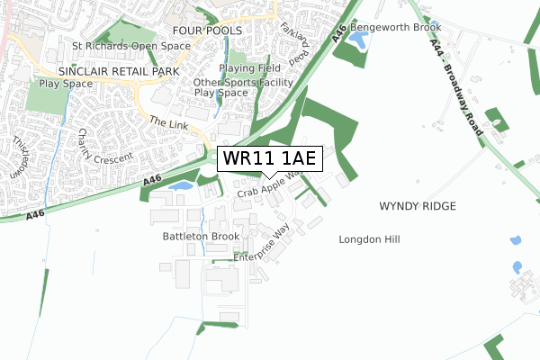 WR11 1AE map - small scale - OS Open Zoomstack (Ordnance Survey)