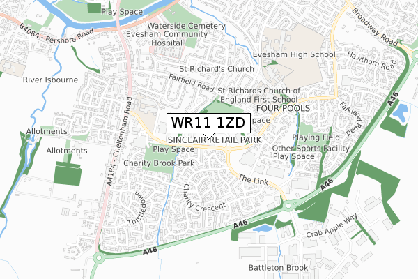 WR11 1ZD map - small scale - OS Open Zoomstack (Ordnance Survey)