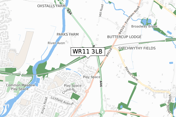 WR11 3LB map - small scale - OS Open Zoomstack (Ordnance Survey)