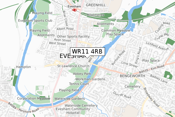 WR11 4RB map - small scale - OS Open Zoomstack (Ordnance Survey)