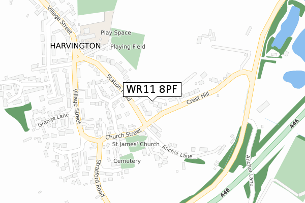 WR11 8PF map - large scale - OS Open Zoomstack (Ordnance Survey)