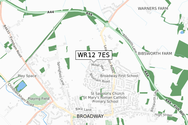 WR12 7ES map - small scale - OS Open Zoomstack (Ordnance Survey)