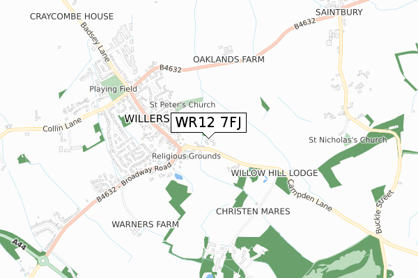 WR12 7FJ map - small scale - OS Open Zoomstack (Ordnance Survey)