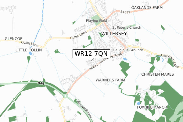 WR12 7QN map - small scale - OS Open Zoomstack (Ordnance Survey)