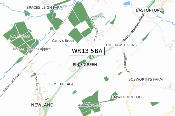 WR13 5BA map - small scale - OS Open Zoomstack (Ordnance Survey)