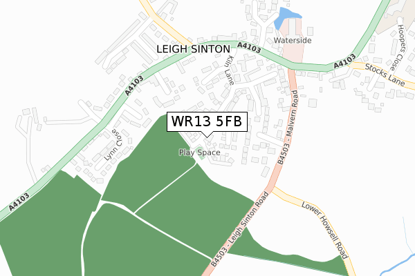 WR13 5FB map - large scale - OS Open Zoomstack (Ordnance Survey)