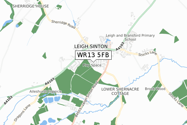 WR13 5FB map - small scale - OS Open Zoomstack (Ordnance Survey)