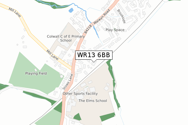 WR13 6BB map - large scale - OS Open Zoomstack (Ordnance Survey)