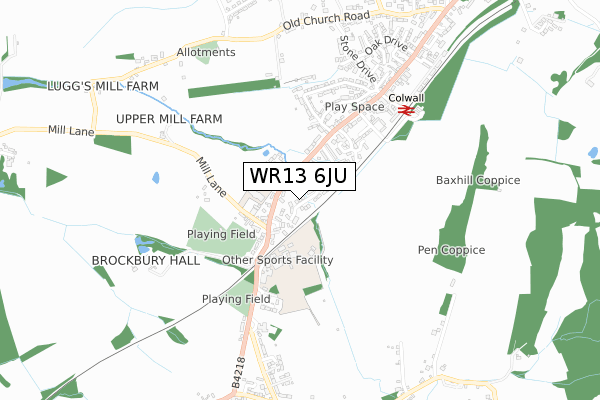 WR13 6JU map - small scale - OS Open Zoomstack (Ordnance Survey)