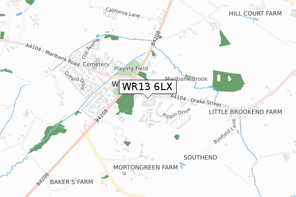 WR13 6LX map - small scale - OS Open Zoomstack (Ordnance Survey)