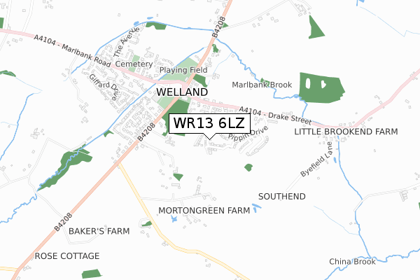 WR13 6LZ map - small scale - OS Open Zoomstack (Ordnance Survey)