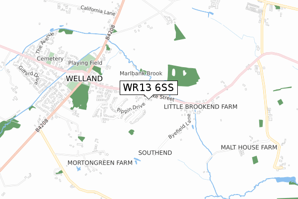 WR13 6SS map - small scale - OS Open Zoomstack (Ordnance Survey)