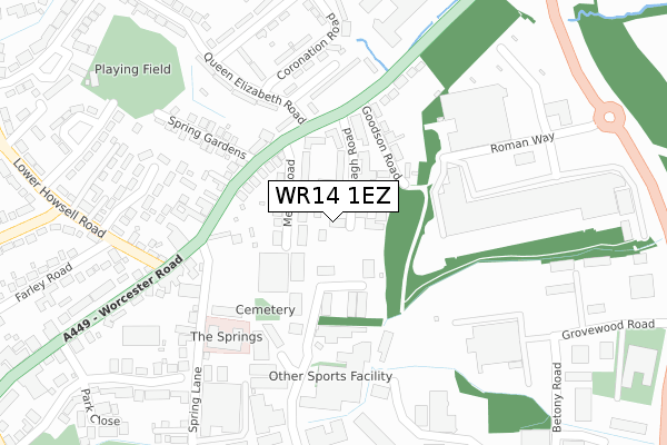 WR14 1EZ map - large scale - OS Open Zoomstack (Ordnance Survey)