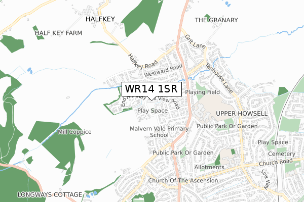WR14 1SR map - small scale - OS Open Zoomstack (Ordnance Survey)