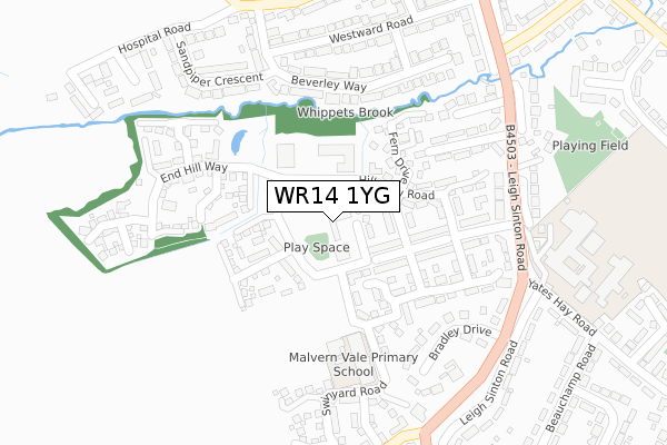 WR14 1YG map - large scale - OS Open Zoomstack (Ordnance Survey)