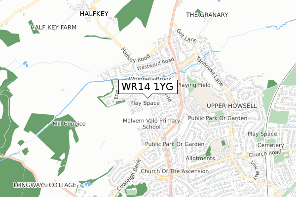 WR14 1YG map - small scale - OS Open Zoomstack (Ordnance Survey) WR14 1YG map - small scale - OS Open Zoomstack (Ordnance Survey)