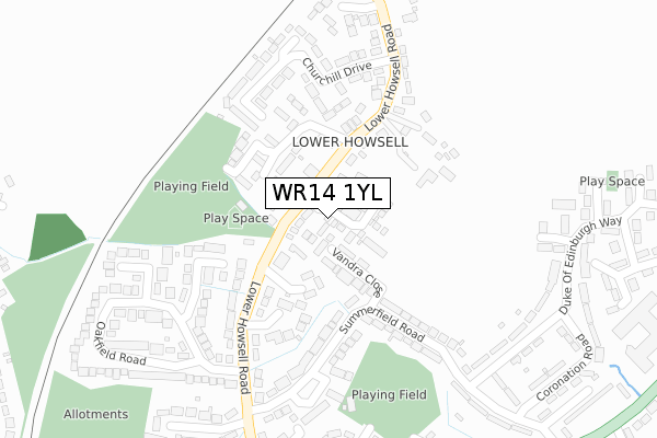 WR14 1YL map - large scale - OS Open Zoomstack (Ordnance Survey)