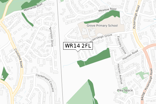 WR14 2FL map - large scale - OS Open Zoomstack (Ordnance Survey)