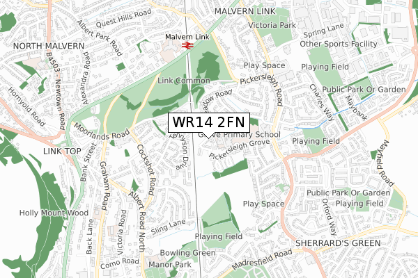 WR14 2FN map - small scale - OS Open Zoomstack (Ordnance Survey)