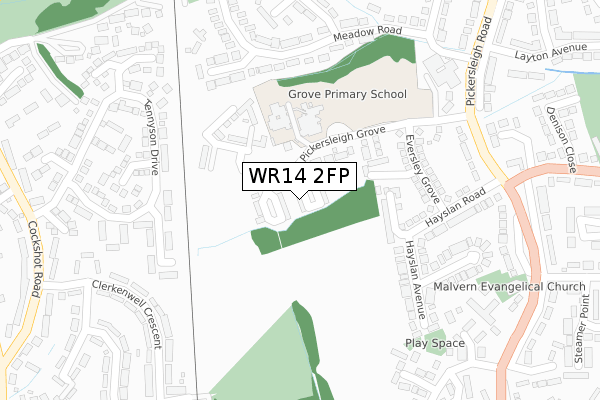 WR14 2FP map - large scale - OS Open Zoomstack (Ordnance Survey)