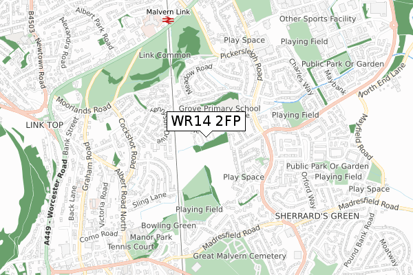 WR14 2FP map - small scale - OS Open Zoomstack (Ordnance Survey)