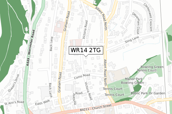 WR14 2TG map - large scale - OS Open Zoomstack (Ordnance Survey)