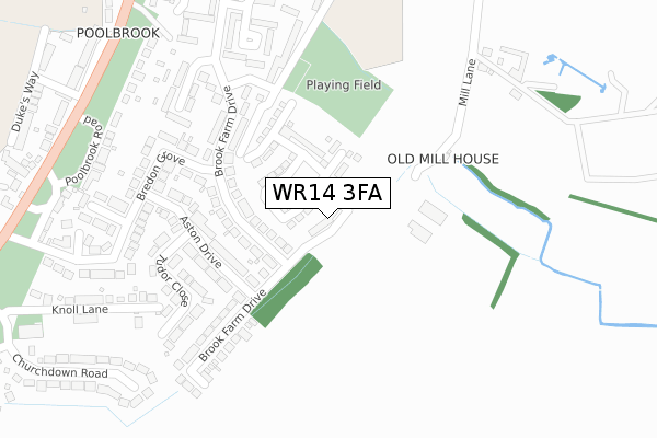 WR14 3FA map - large scale - OS Open Zoomstack (Ordnance Survey)