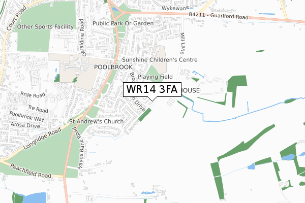 WR14 3FA map - small scale - OS Open Zoomstack (Ordnance Survey)