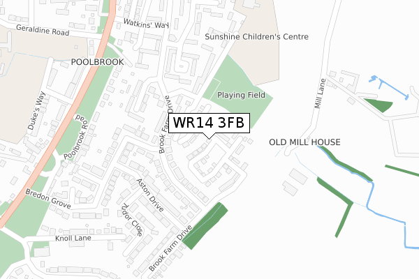 WR14 3FB map - large scale - OS Open Zoomstack (Ordnance Survey)