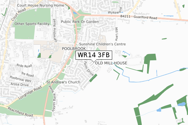 WR14 3FB map - small scale - OS Open Zoomstack (Ordnance Survey)