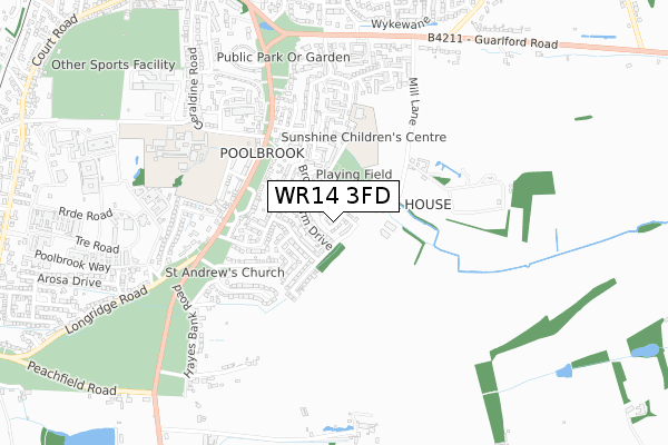 WR14 3FD map - small scale - OS Open Zoomstack (Ordnance Survey)