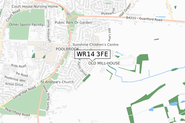 WR14 3FE map - small scale - OS Open Zoomstack (Ordnance Survey)