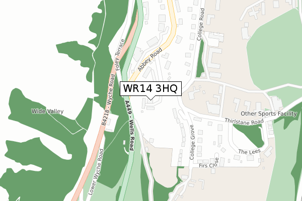 WR14 3HQ map - large scale - OS Open Zoomstack (Ordnance Survey)