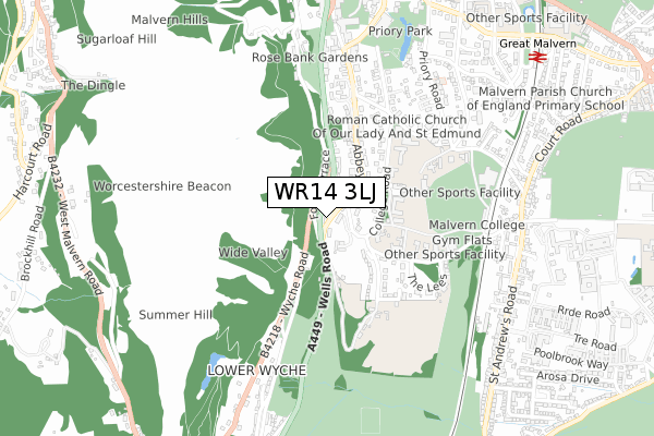 WR14 3LJ map - small scale - OS Open Zoomstack (Ordnance Survey) WR14 3LJ map - small scale - OS Open Zoomstack (Ordnance Survey)
